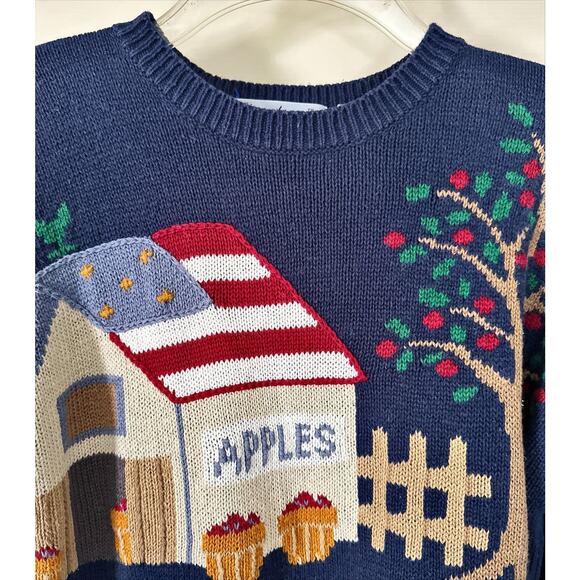 Signature by Northern Isles Hand Embroidered Apple Barn Large Sweater VINTAGE - Picture 2 of 6